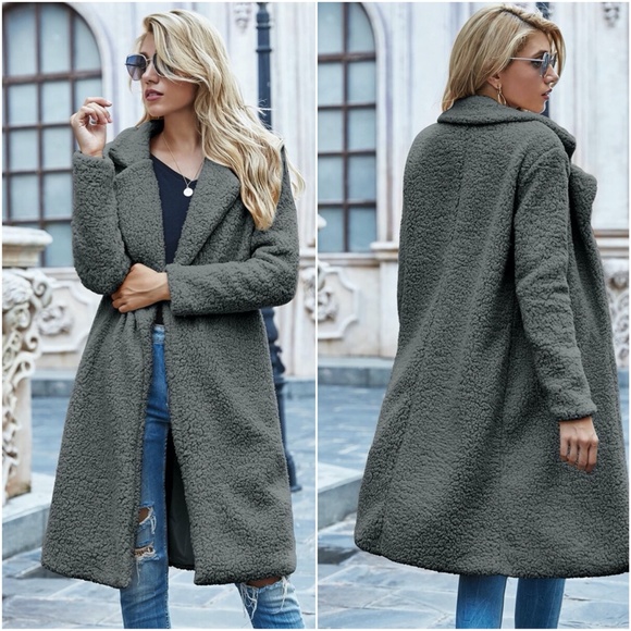 fur long teddy jacket coat fall trench pea coat - Picture 3 of 8